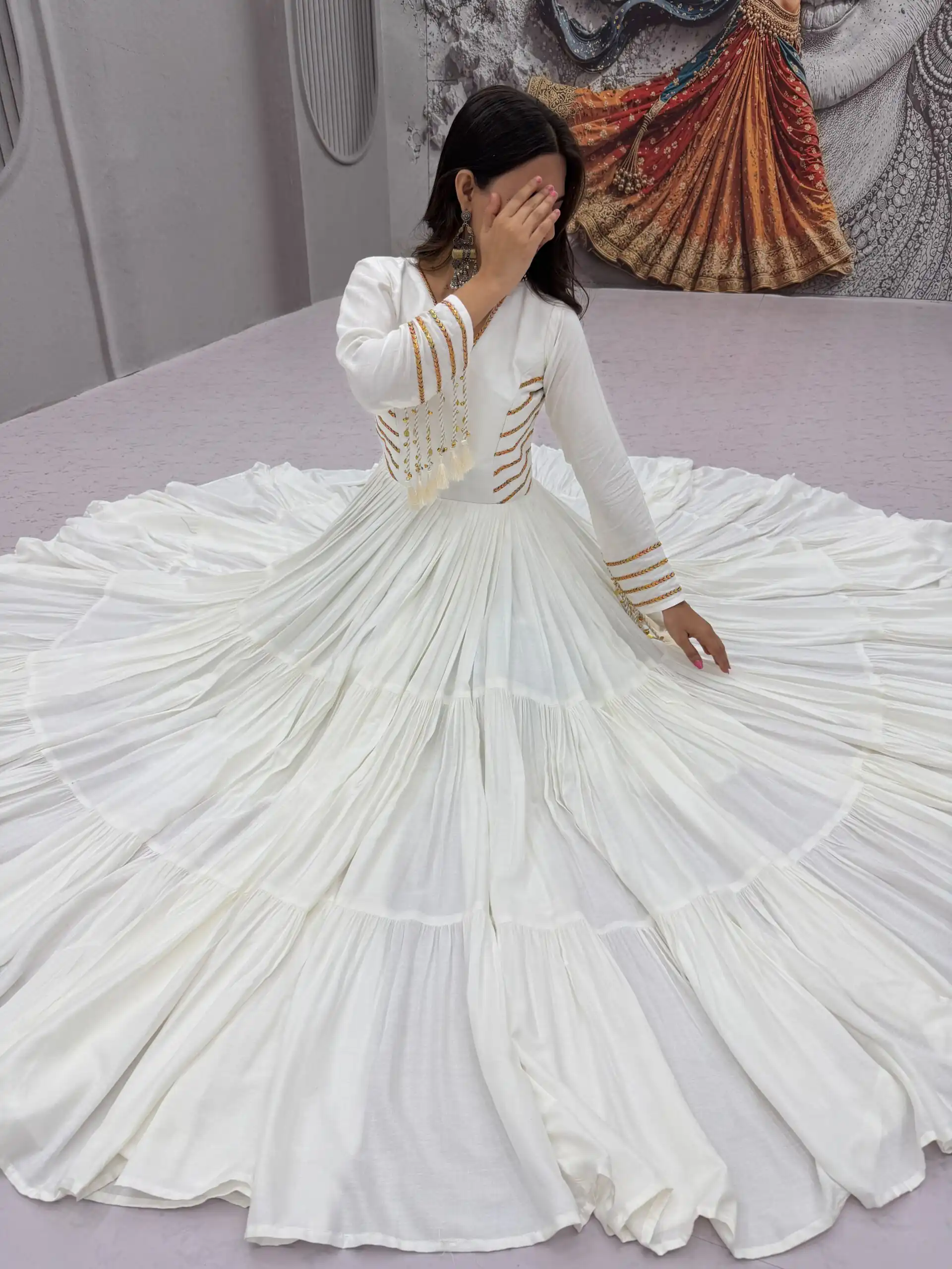Super White Pure Cotton Lace Work Gown - Image 3