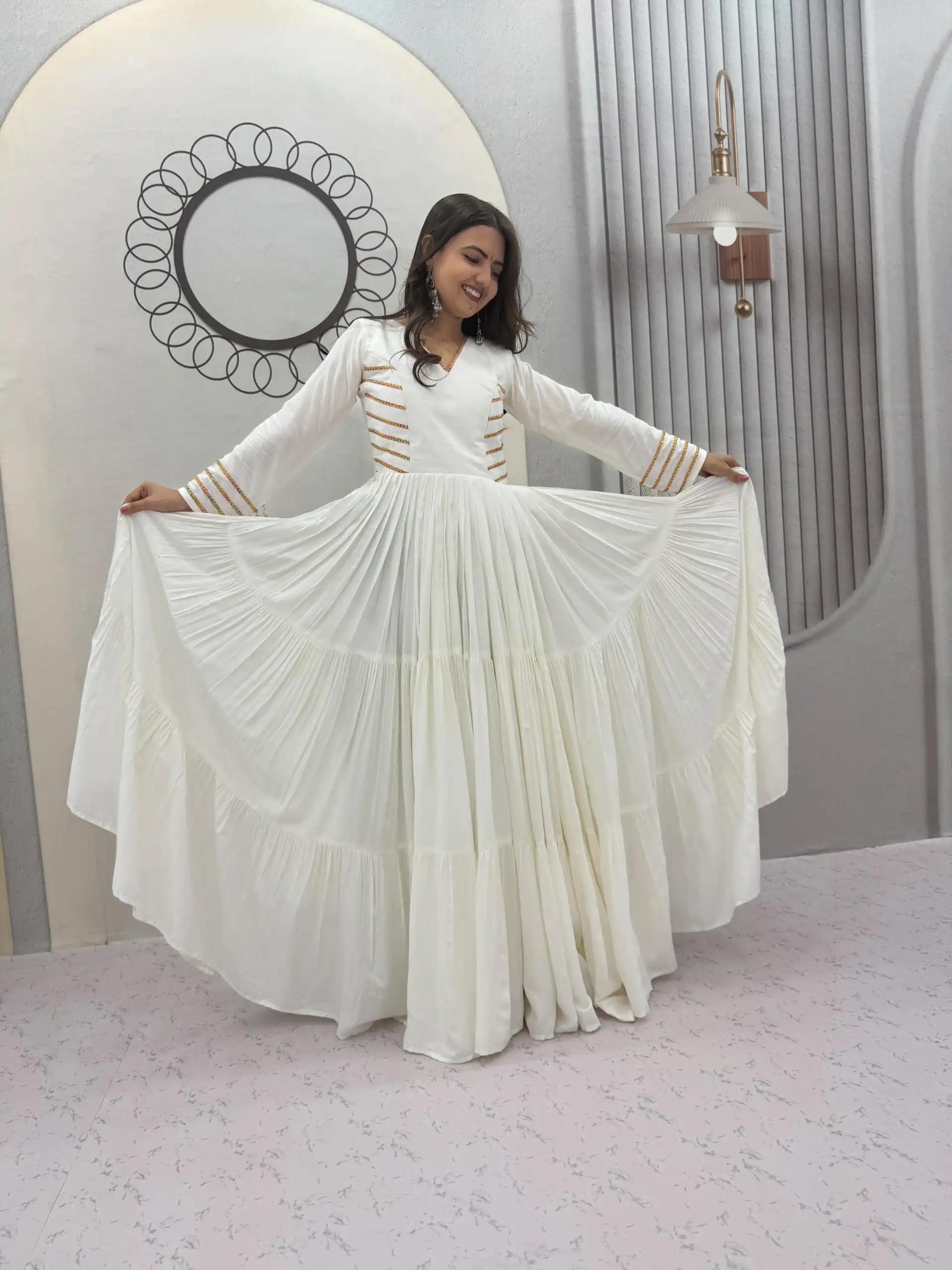 Super White Pure Cotton Lace Work Gown - Image 2
