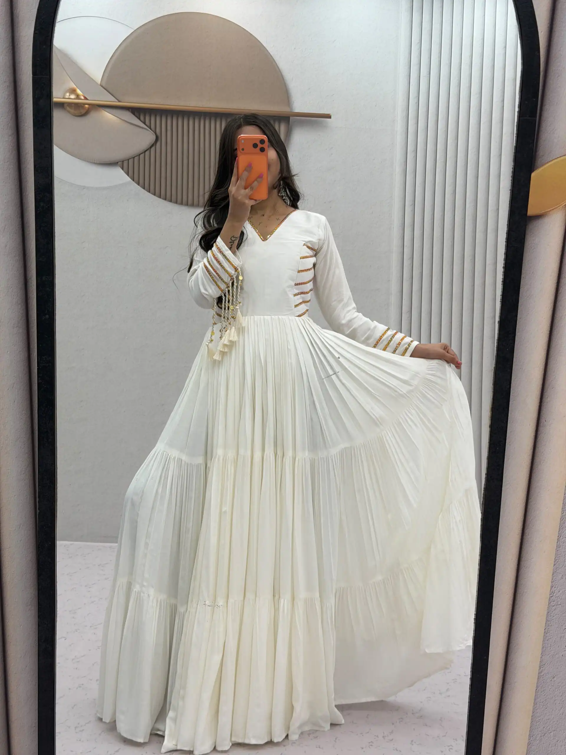 Super White Pure Cotton Lace Work Gown