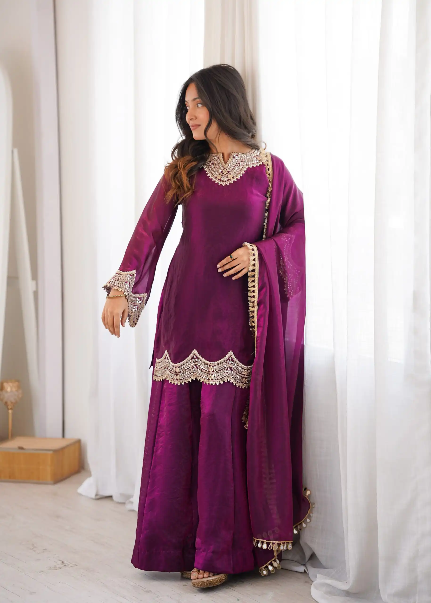 Super Wine Fendy Silk Embroidery Mirror Work⁠ Salwar Suit - Image 13
