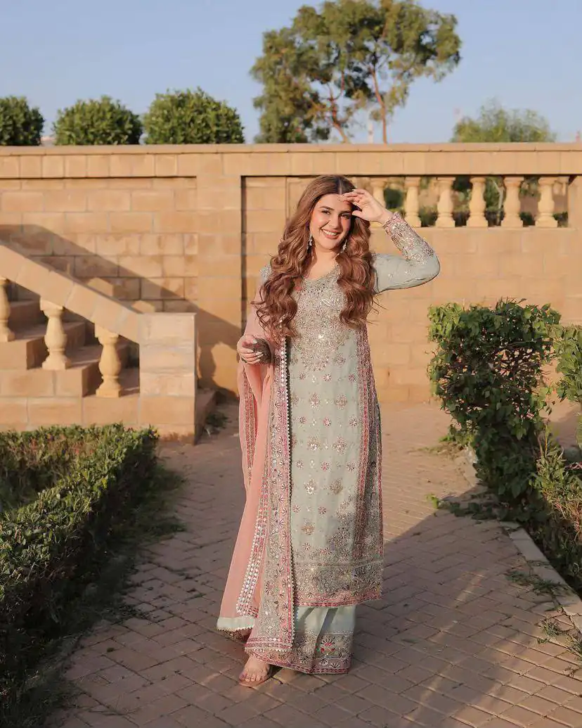 Superb Blue Fox Georgette Sequins Work Salwar Suit - Image 3