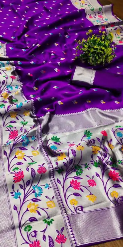 Alternative view of Superb Purple Lichi Silk Lace Border Work Saree