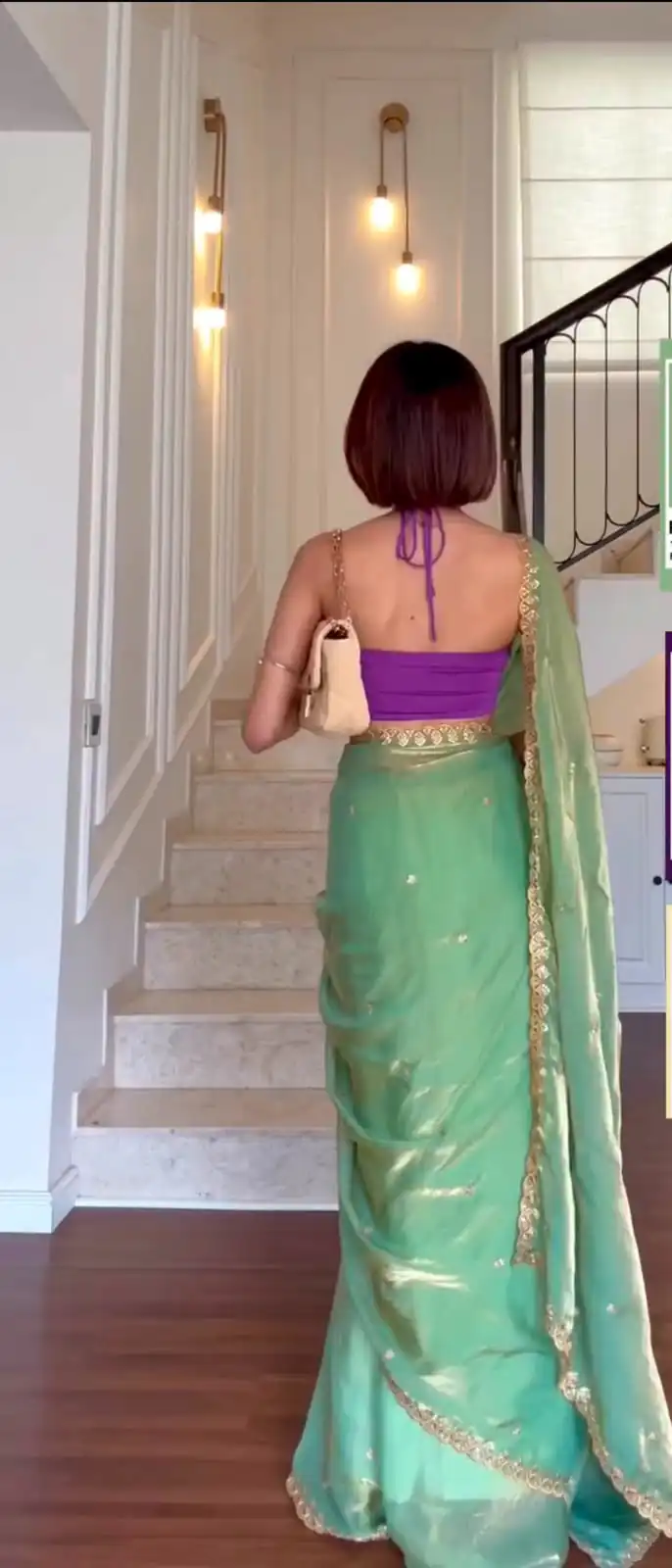 Superb Sea Green Fendy Silk Sequins Work Saree - Image 2