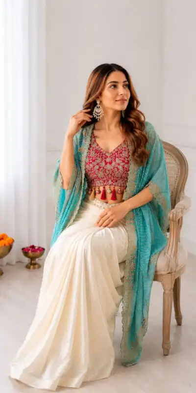 Alternative view of Trendy Blue Crepe Silk Sequins Work Dhoti Suit