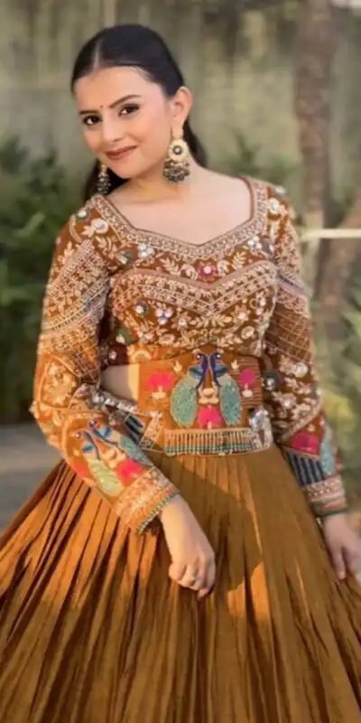Alternative view of Trendy Mustered Chinon Silk Sequins Work Lehenga Choli