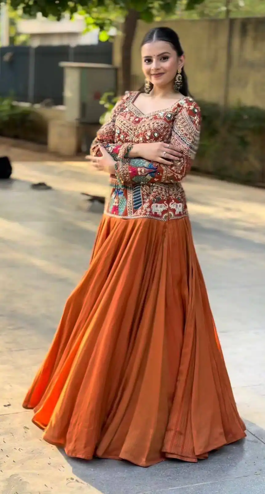 Trendy Orange Chinon Silk Sequins Work Lehenga Choli - Image 2