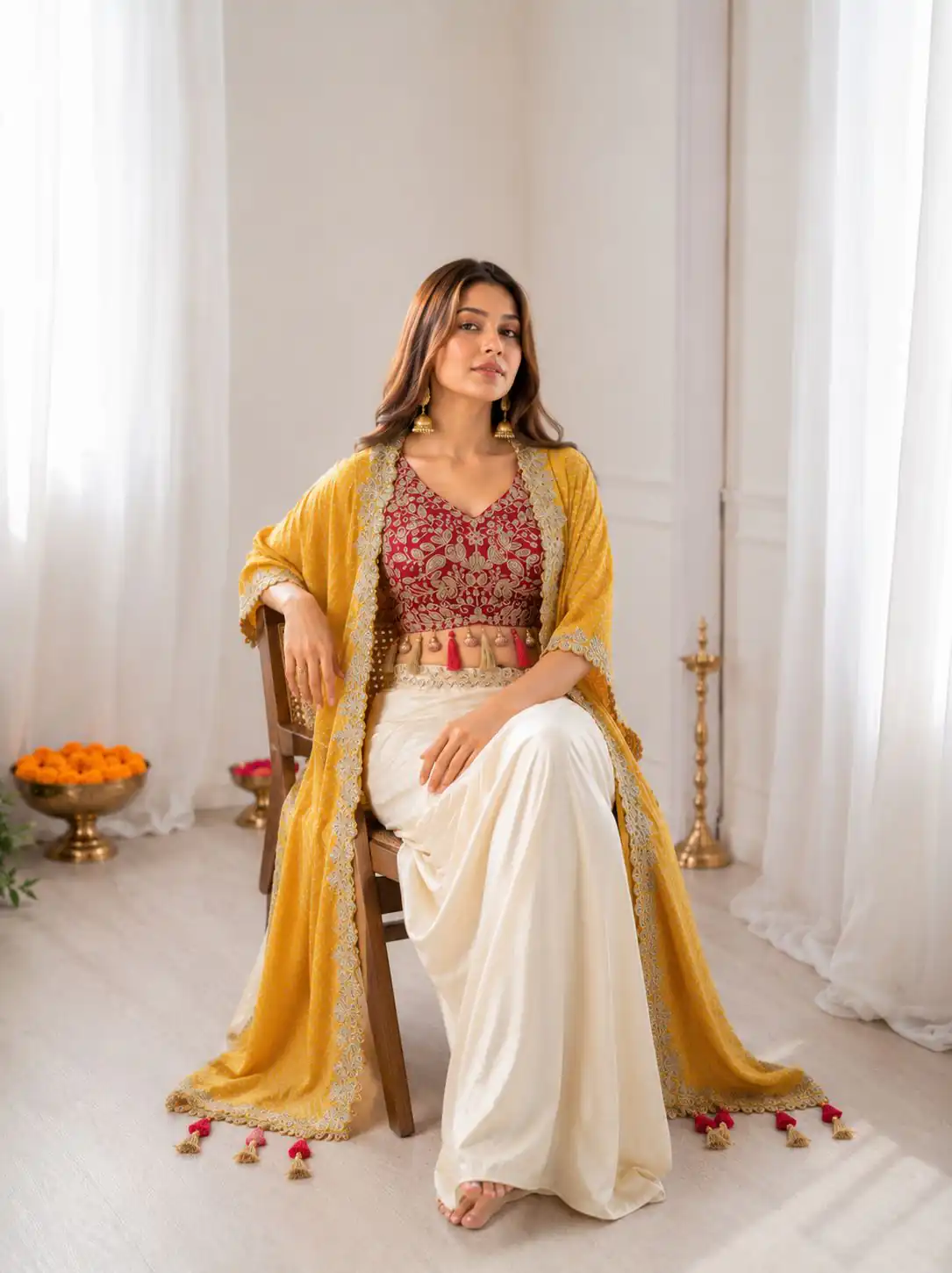 Trendy Yellow Crepe Silk Sequins Work Dhoti Suit - Image 2