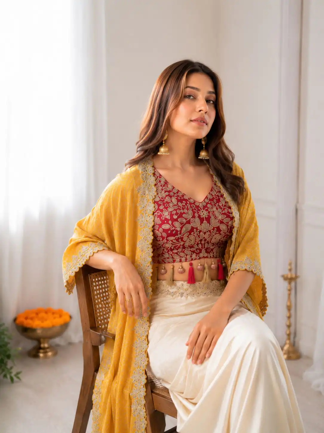 Trendy Yellow Crepe Silk Sequins Work Dhoti Suit