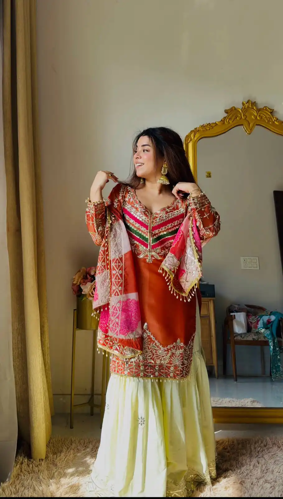 Unique Orange Mox Fendy Embroidery Work Salwar Suit