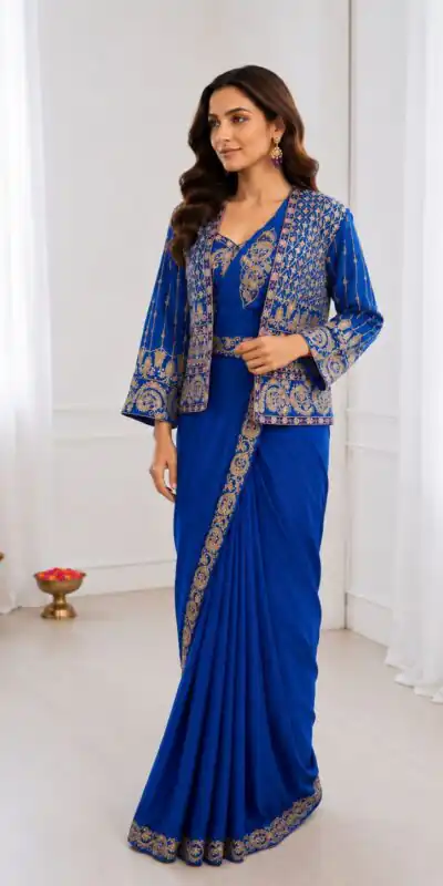 BB 64 Blue Crep Silk Saree with Embroidery Work & Sequins Work. Affordable Price ₹2499. Delivery 4-6 Working Days. Shop now. | Designer Sarees, Modern Digital sarees, Sarees, Bollywood Sarees, Creative Sarees, Embroidered Sarees, Ethnic Saree, Party Wear Sarees