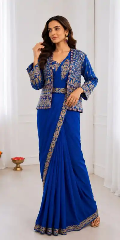 BB 64 Blue Crep Silk Saree with Embroidery Work & Sequins Work. Affordable Price ₹2499. Delivery 4-6 Working Days. Shop now. | Designer Sarees, Modern Digital sarees, Sarees, Bollywood Sarees, Creative Sarees, Embroidered Sarees, Ethnic Saree, Party Wear Sarees
