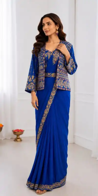 BB 64 Blue Crep Silk Saree with Embroidery Work & Sequins Work. Affordable Price ₹2499. Delivery 4-6 Working Days. Shop now. | Designer Sarees, Modern Digital sarees, Sarees, Bollywood Sarees, Creative Sarees, Embroidered Sarees, Ethnic Saree, Party Wear Sarees