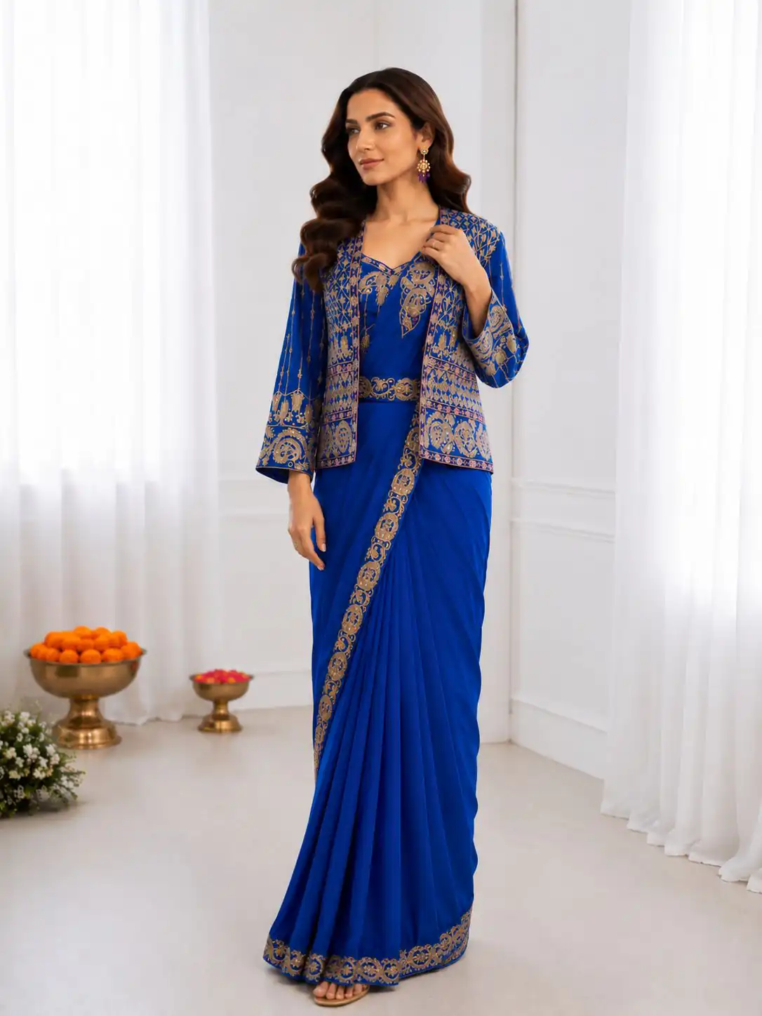 BB 64 Blue Crep Silk Saree with Embroidery Work & Sequins Work. Affordable Price ₹2499. Delivery 4-6 Working Days. Shop now. | Designer Sarees, Modern Digital sarees, Sarees, Bollywood Sarees, Creative Sarees, Embroidered Sarees, Ethnic Saree, Party Wear Sarees