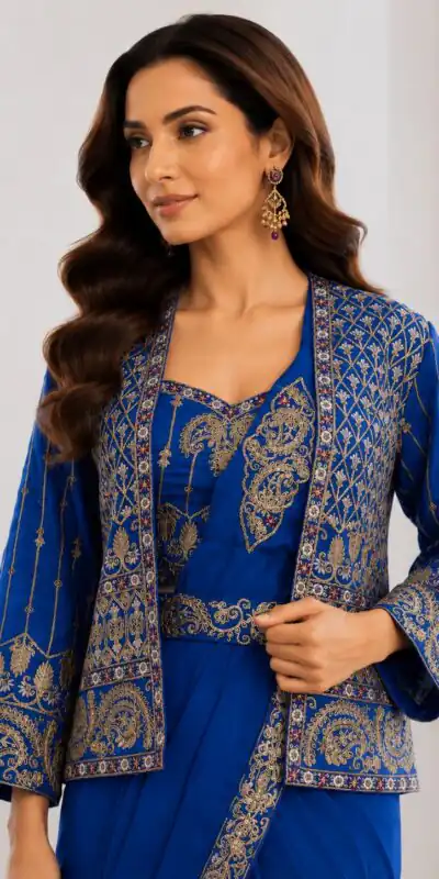 BB 64 Blue Crep Silk Saree with Embroidery Work & Sequins Work. Affordable Price ₹2499. Delivery 4-6 Working Days. Shop now. | Designer Sarees, Modern Digital sarees, Sarees, Bollywood Sarees, Creative Sarees, Embroidered Sarees, Ethnic Saree, Party Wear Sarees