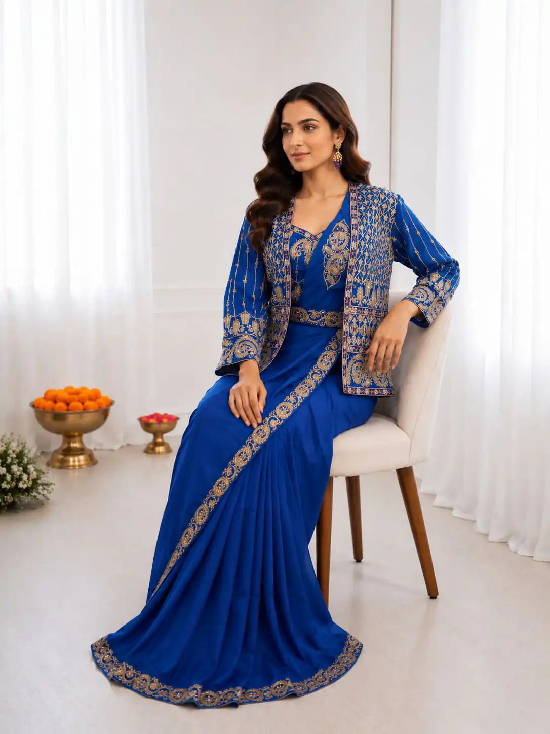 BB 64 Blue Crep Silk Saree with Embroidery Work & Sequins Work. Affordable Price ₹2499. Delivery 4-6 Working Days. Shop now. | Designer Sarees, Modern Digital sarees, Sarees, Bollywood Sarees, Creative Sarees, Embroidered Sarees, Ethnic Saree, Party Wear Sarees