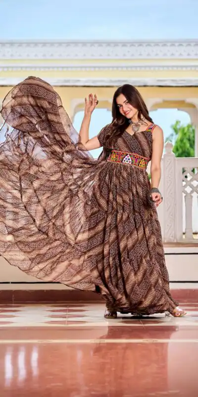 Ram 136 Brown Color | Red Faux Georgette Gown with Mirror Work. Get it for ₹1999. Delivery 4-6 Working Days. Online Shop now. | Gowns, Bollywood Gowns, Creative Gowns, Designer Gowns, Embroidered Gowns, Party Wear Gowns