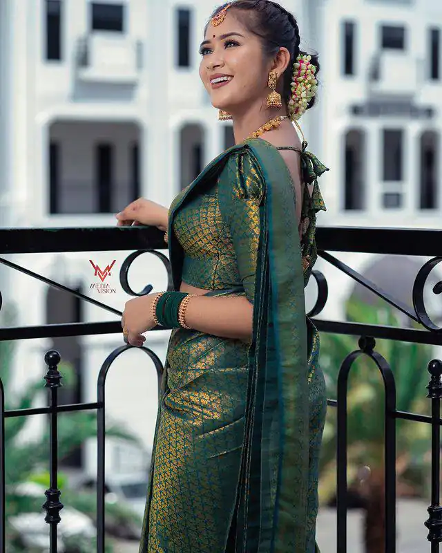 KPR 153 Green Color Soft Lichi Silk Saree with Jacquard Work. Best Price ₹1349. Delivery 4-6 Working Days. Online Shop now. | Designer Sarees, Modern Digital sarees, Sarees, Bollywood Sarees, Creative Sarees, Embroidered Sarees, Ethnic Saree, Party Wear Sarees