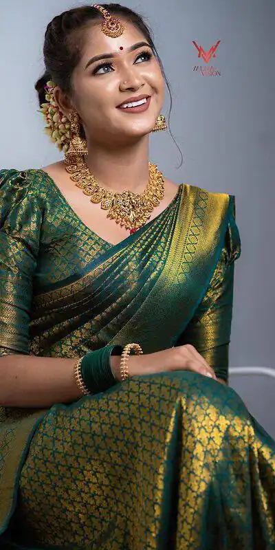 KPR 153 Green Color Soft Lichi Silk Saree with Jacquard Work. Best Price ₹1349. Delivery 4-6 Working Days. Online Shop now. | Designer Sarees, Modern Digital sarees, Sarees, Bollywood Sarees, Creative Sarees, Embroidered Sarees, Ethnic Saree, Party Wear Sarees