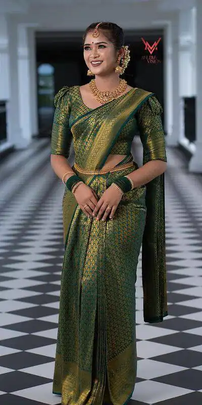 KPR 153 Green Color Soft Lichi Silk Saree with Jacquard Work. Best Price ₹1349. Delivery 4-6 Working Days. Online Shop now. | Designer Sarees, Modern Digital sarees, Sarees, Bollywood Sarees, Creative Sarees, Embroidered Sarees, Ethnic Saree, Party Wear Sarees
