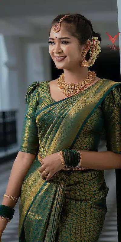 KPR 153 Green Color Soft Lichi Silk Saree with Jacquard Work. Best Price ₹1349. Delivery 4-6 Working Days. Online Shop now. | Designer Sarees, Modern Digital sarees, Sarees, Bollywood Sarees, Creative Sarees, Embroidered Sarees, Ethnic Saree, Party Wear Sarees