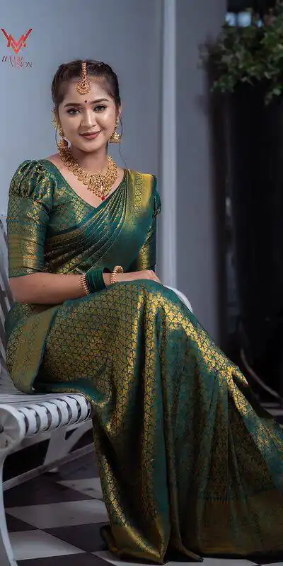 KPR 153 Green Color Soft Lichi Silk Saree with Jacquard Work. Best Price ₹1349. Delivery 4-6 Working Days. Online Shop now. | Designer Sarees, Modern Digital sarees, Sarees, Bollywood Sarees, Creative Sarees, Embroidered Sarees, Ethnic Saree, Party Wear Sarees