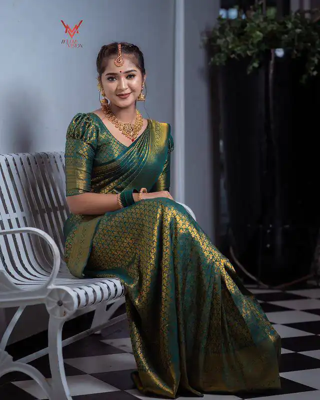 KPR 153 Green Color Soft Lichi Silk Saree with Jacquard Work. Best Price ₹1349. Delivery 4-6 Working Days. Online Shop now. | Designer Sarees, Modern Digital sarees, Sarees, Bollywood Sarees, Creative Sarees, Embroidered Sarees, Ethnic Saree, Party Wear Sarees