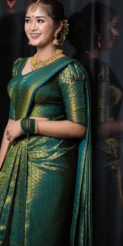 KPR 153 Green Color Soft Lichi Silk Saree with Jacquard Work. Best Price ₹1349. Delivery 4-6 Working Days. Online Shop now. | Designer Sarees, Modern Digital sarees, Sarees, Bollywood Sarees, Creative Sarees, Embroidered Sarees, Ethnic Saree, Party Wear Sarees