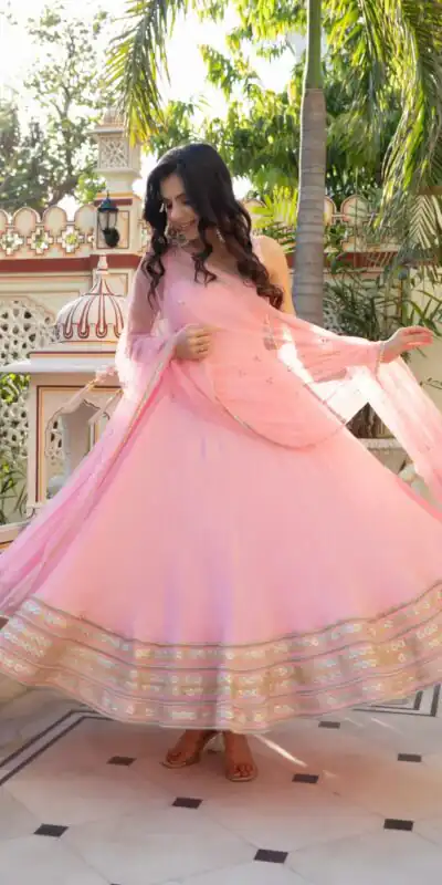 RTC 6039 Light Pink Color Natural Crep Anarkali Suit with Embroidery Work. Exclusive Offer ₹2599. Delivery 4-6 Working Days. Shop now. | Anarkali Suits, Bollywood Anarkali, Creative-Anarkali, Designer Anarkali, Embroidered Anarkali, Party Wear Anarkali