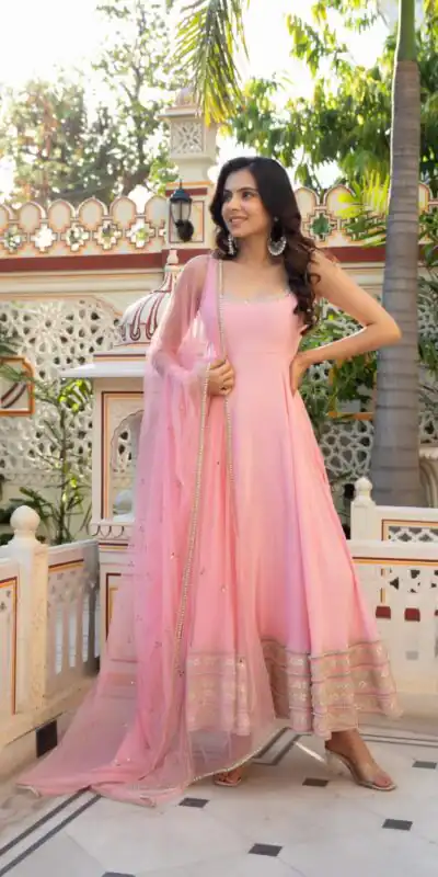 RTC 6039 Light Pink Color Natural Crep Anarkali Suit with Embroidery Work. Exclusive Offer ₹2599. Delivery 4-6 Working Days. Shop now. | Anarkali Suits, Bollywood Anarkali, Creative-Anarkali, Designer Anarkali, Embroidered Anarkali, Party Wear Anarkali