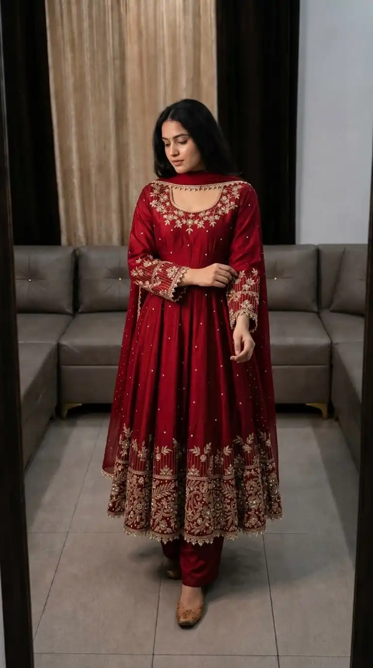 SR 1719 Maroon Faux Georgette Gown Perfect for Wedding, Party, Raksha Bandhan, Temple Visit, Onam – . Get it for ₹2149. Delivery 4-6 Working Days. Shop now | Gowns, Bollywood Gowns, Creative Gowns, Designer Gowns, Embroidered Gowns, Party Wear Gowns