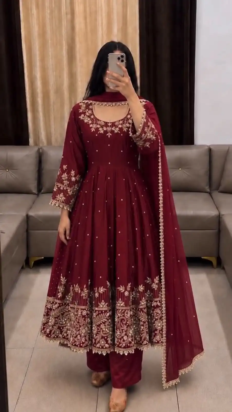 SR 1719 Maroon Faux Georgette Gown Perfect for Wedding, Party, Raksha Bandhan, Temple Visit, Onam – . Get it for ₹2149. Delivery 4-6 Working Days. Shop now | Gowns, Bollywood Gowns, Creative Gowns, Designer Gowns, Embroidered Gowns, Party Wear Gowns