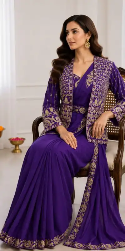 BB 64 Blue Purple Silk Saree with Embroidery Work & Sequins Work. Affordable Price ₹2499. Delivery 4-6 Working Days. Shop now. | Designer Sarees, Modern Digital sarees, Sarees, Bollywood Sarees, Creative Sarees, Embroidered Sarees, Ethnic Saree, Party Wear Sarees