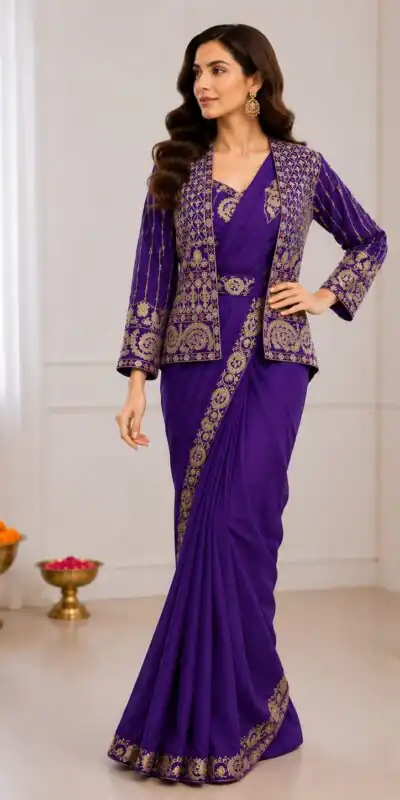 BB 64 Blue Purple Silk Saree with Embroidery Work & Sequins Work. Affordable Price ₹2499. Delivery 4-6 Working Days. Shop now. | Designer Sarees, Modern Digital sarees, Sarees, Bollywood Sarees, Creative Sarees, Embroidered Sarees, Ethnic Saree, Party Wear Sarees