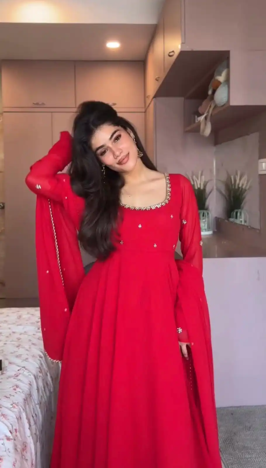 ZB 5074 Red Faux Georgette Gown Perfect for Wedding, Party, Raksha Bandhan, Temple Visit, Onam – . Get it for ₹1899. Delivery 4-6 Working Days. Shop now | Gowns, Bollywood Gowns, Creative Gowns, Designer Gowns, Embroidered Gowns, Party Wear Gowns