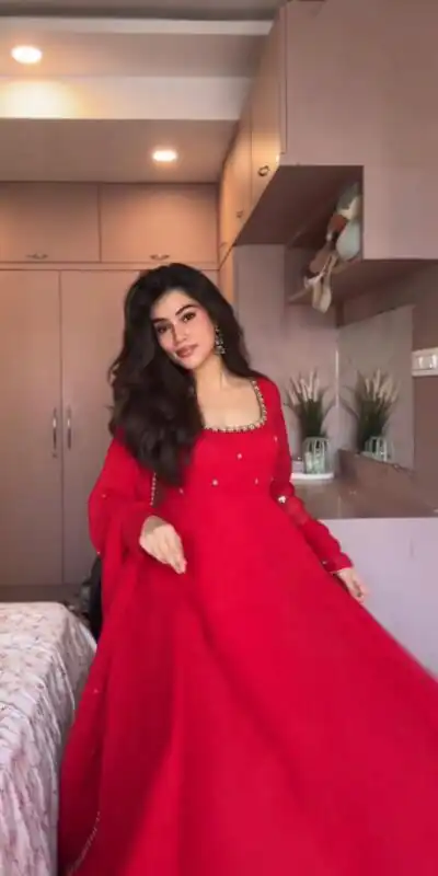 ZB 5074 Red Faux Georgette Gown Perfect for Wedding, Party, Raksha Bandhan, Temple Visit, Onam – . Get it for ₹1899. Delivery 4-6 Working Days. Shop now | Gowns, Bollywood Gowns, Creative Gowns, Designer Gowns, Embroidered Gowns, Party Wear Gowns