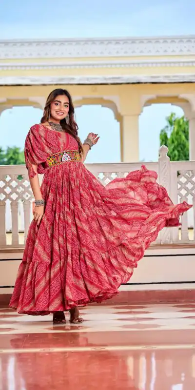 Ram 136 Red Color | Red Faux Georgette Gown with Mirror Work. Get it for ₹1999. Delivery 4-6 Working Days. Online Shop now. | Gowns, Bollywood Gowns, Creative Gowns, Designer Gowns, Embroidered Gowns, Party Wear Gowns
