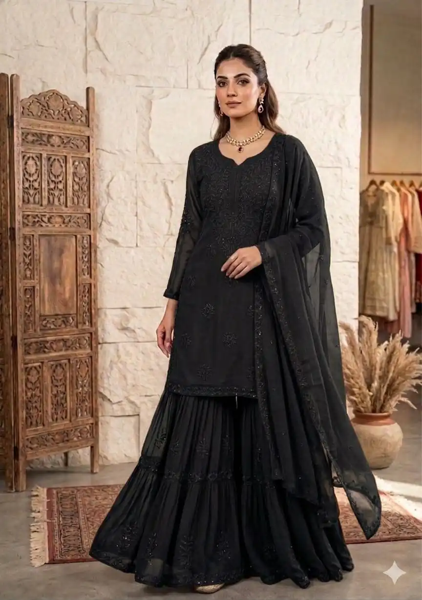 BE 456 Black Georgette Gown Perfect for Wedding, Party, Makar Sankranti, Karwa Chauth, Ethnic Day – . Now at just ₹2049. Delivery 4-6 Working D | Jump Suits, Salwar suit, Casual Suits, Creative suits, Designer Suits, Palazzo Suits, Party Wear Suits, Patiala Suits, Straight Suits