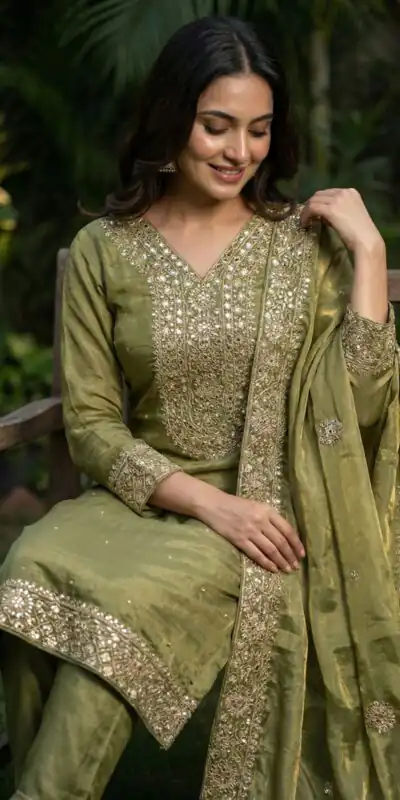 JF 040 Mehandi Fendy Silk Salwar Suitwith Embroidery Work & Lace Work. Now at just ₹2049. Delivery 4-6 Working Days. Shop now. | Jump Suits, Salwar suit, Casual Suits, Creative suits, Designer Suits, Palazzo Suits, Party Wear Suits, Patiala Suits, Straight Suits