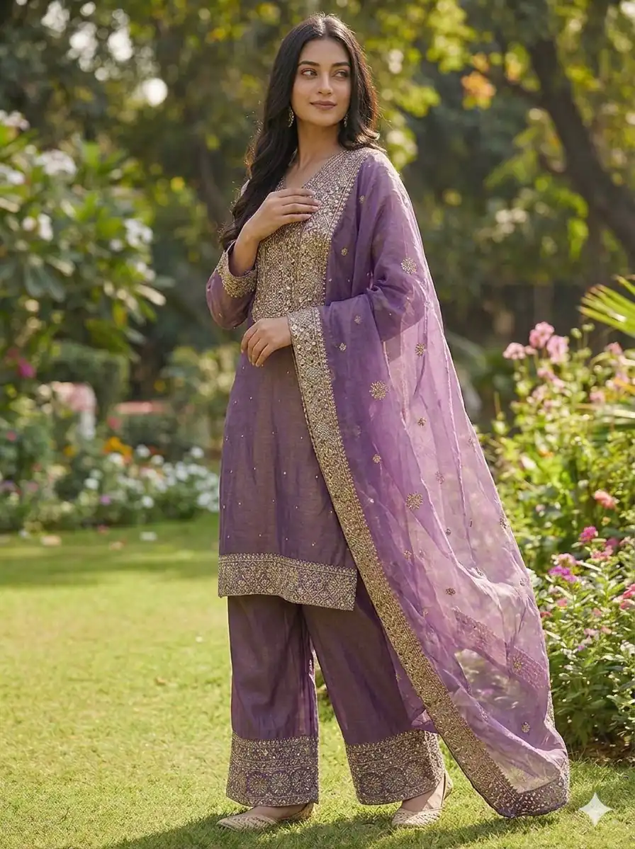 JF 040 Purple Fendy Silk Salwar Suitwith Embroidery Work & Lace Work. Now at just ₹2049. Delivery 4-6 Working Days. Shop now. | Jump Suits, Salwar suit, Casual Suits, Creative suits, Designer Suits, Palazzo Suits, Party Wear Suits, Patiala Suits, Straight Suits