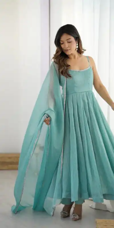 KB 287 Sky Blue Crunchy Silk Salwar Suit Perfect for Wedding, Party, Onam, Housewarming, Karwa Chauth – . Get it for ₹1999. Delivery 4-6 Working Days. | Anarkali Suits, Bollywood Anarkali, Creative-Anarkali, Designer Anarkali, Embroidered Anarkali, Party Wear Anarkali