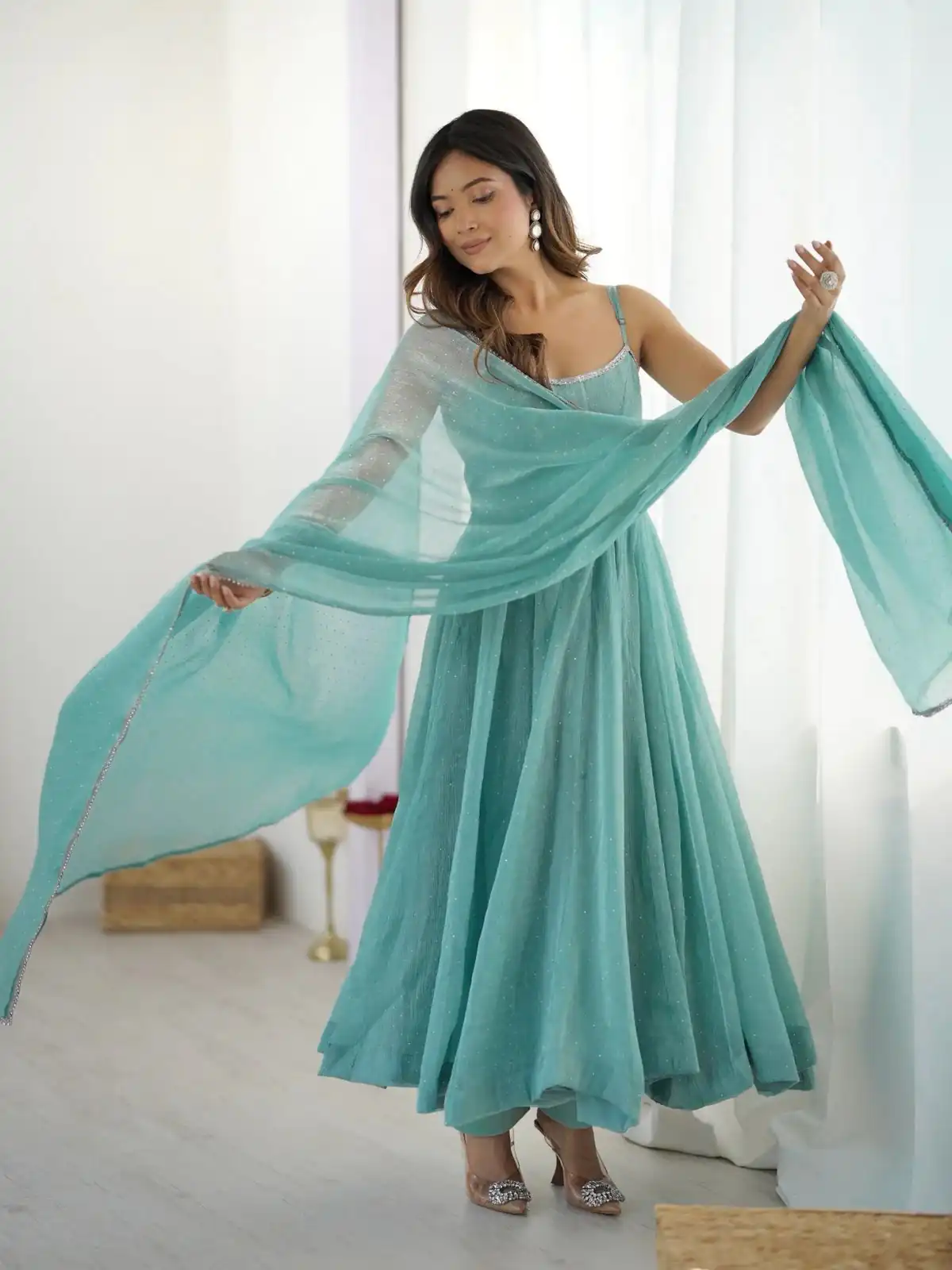 KB 287 Sky Blue Crunchy Silk Salwar Suit Perfect for Wedding, Party, Onam, Housewarming, Karwa Chauth – . Get it for ₹1999. Delivery 4-6 Working Days. | Anarkali Suits, Bollywood Anarkali, Creative-Anarkali, Designer Anarkali, Embroidered Anarkali, Party Wear Anarkali