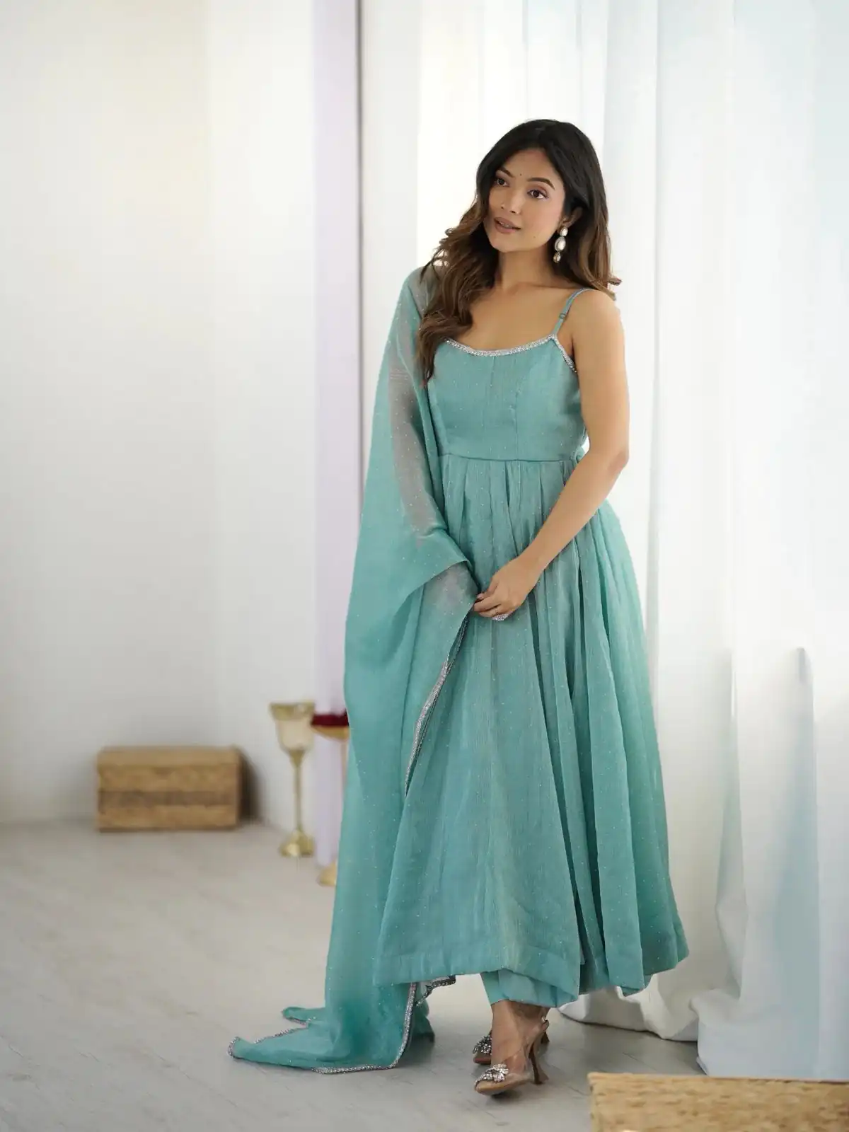 KB 287 Sky Blue Crunchy Silk Salwar Suit Perfect for Wedding, Party, Onam, Housewarming, Karwa Chauth – . Get it for ₹1999. Delivery 4-6 Working Days. | Anarkali Suits, Bollywood Anarkali, Creative-Anarkali, Designer Anarkali, Embroidered Anarkali, Party Wear Anarkali