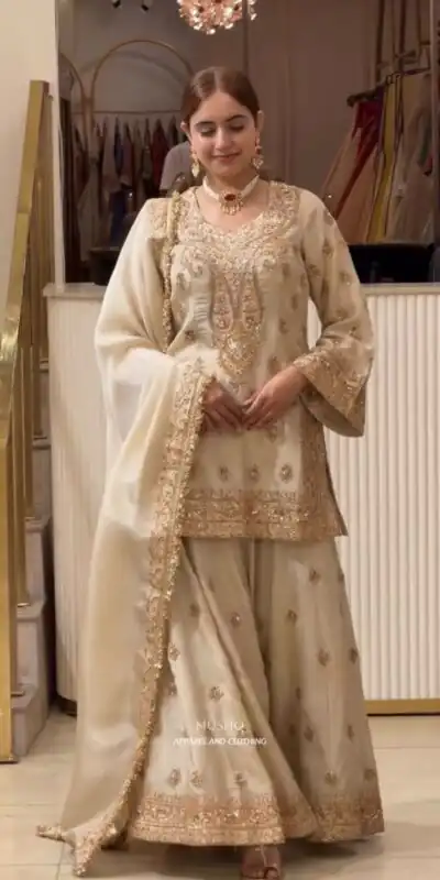 AD 236 Cream Color Chinon Silk Salwar Suit with Embroidery Work. Online Get it for ₹2149. Delivery 4-6 Working Days. Shop now. | Jump Suits, Salwar suit, Casual Suits, Creative suits, Designer Suits, Palazzo Suits, Party Wear Suits, Patiala Suits, Straight Suits