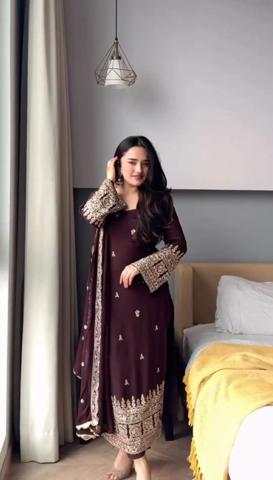 KD 1548 | Brown Faux Georgette Salwar Suit with Lace Work & Lace Border. Festive Deal ₹2049. Delivery 4-6 Working Days. Shop now. | Jump Suits, Salwar suit, Casual Suits, Creative suits, Designer Suits, Palazzo Suits, Party Wear Suits, Patiala Suits, Straight Suits