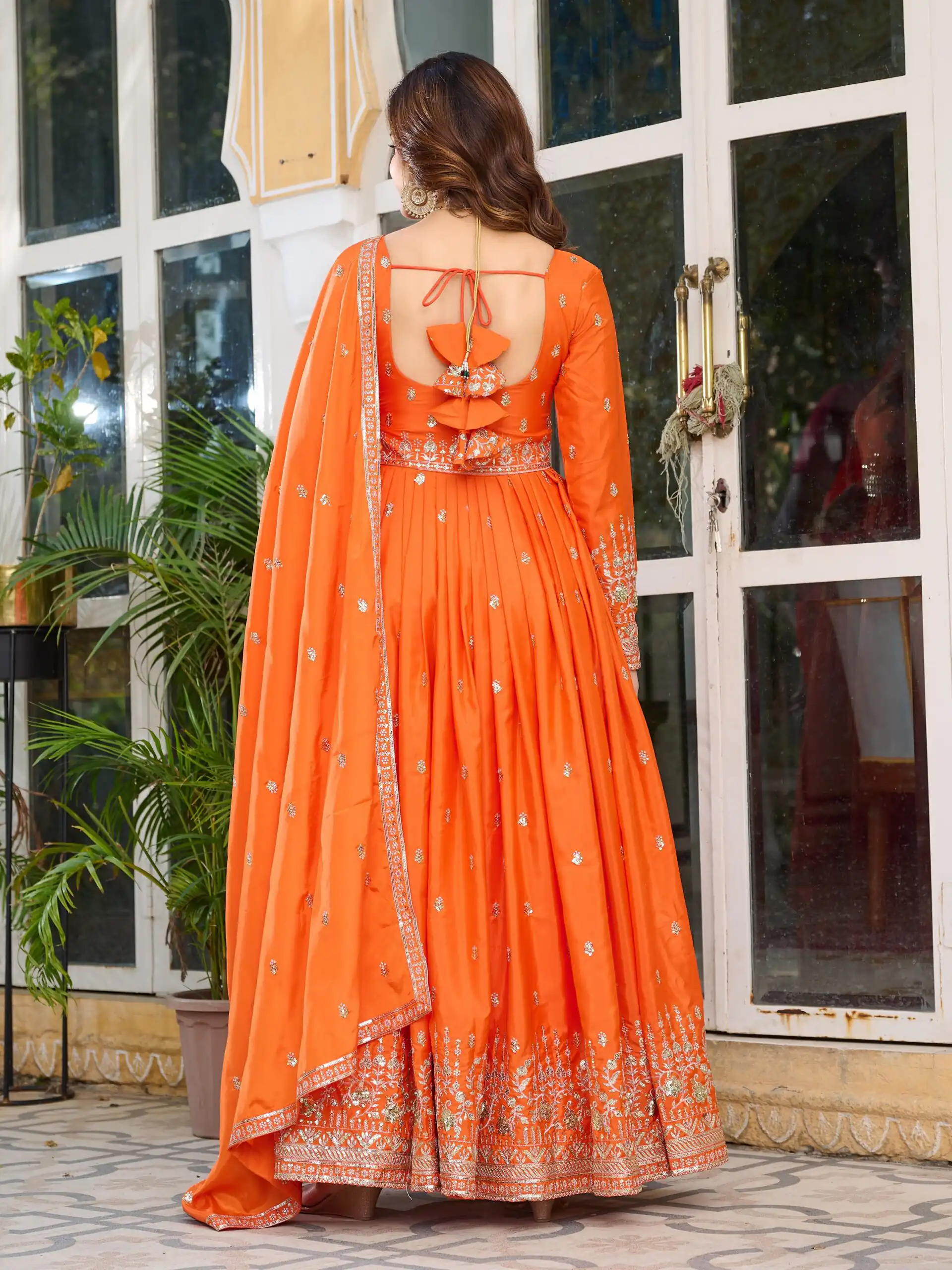 SP 12 Orange in American Silk Sequins Work & Thread Embroidery Gown . Introductory Price ₹2399. Delivery 4-6 Working Days. Shop now. | Gowns, Bollywood Gowns, Creative Gowns, Designer Gowns, Embroidered Gowns, Party Wear Gowns