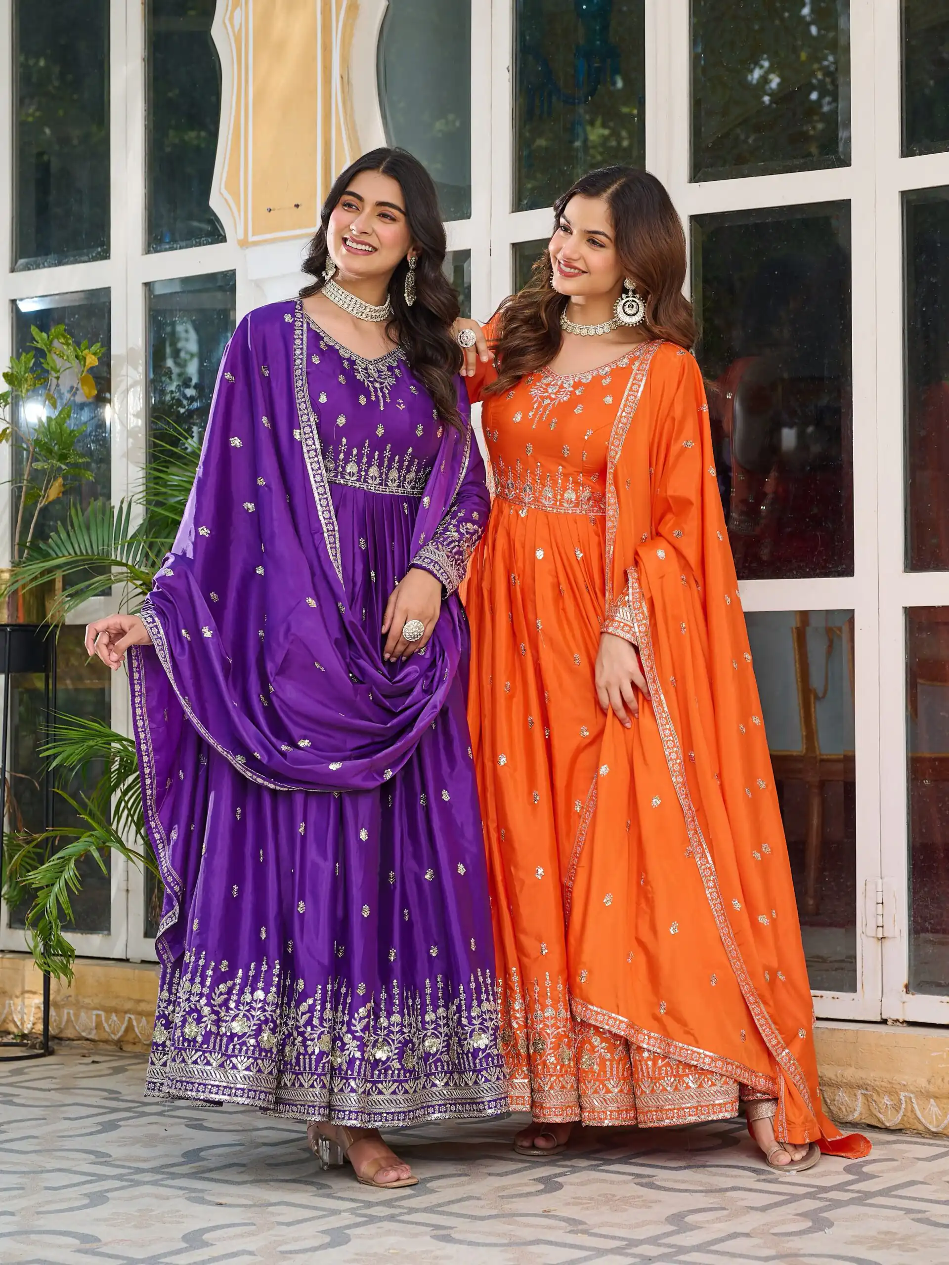 SP 12 Orange in American Silk Sequins Work & Thread Embroidery Gown . Introductory Price ₹2399. Delivery 4-6 Working Days. Shop now. | Gowns, Bollywood Gowns, Creative Gowns, Designer Gowns, Embroidered Gowns, Party Wear Gowns