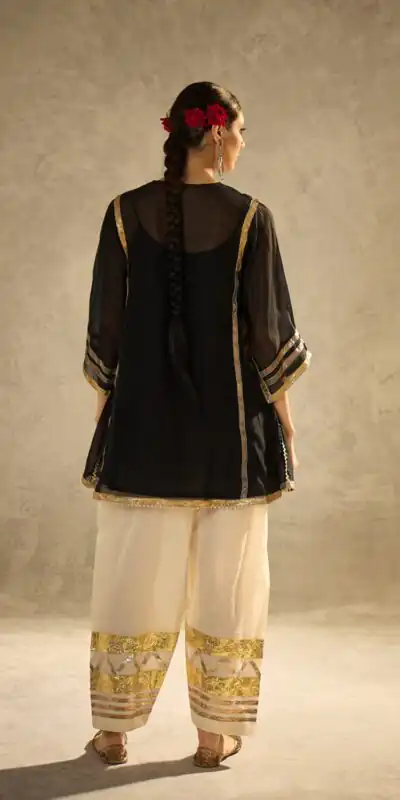 ST 1169 Black Black Chinon Salwar Suit with Gotta Patti Work. Available at ₹1849 only. Delivery 4-6 Working Days. Shop now. | Jump Suits, Salwar suit, Casual Suits, Creative suits, Designer Suits, Palazzo Suits, Party Wear Suits, Patiala Suits, Straight Suits