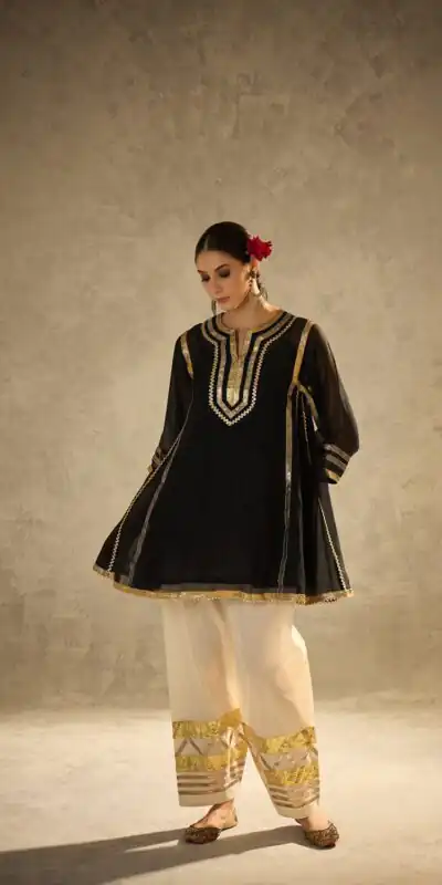 ST 1169 Black Black Chinon Salwar Suit with Gotta Patti Work. Available at ₹1849 only. Delivery 4-6 Working Days. Shop now. | Jump Suits, Salwar suit, Casual Suits, Creative suits, Designer Suits, Palazzo Suits, Party Wear Suits, Patiala Suits, Straight Suits