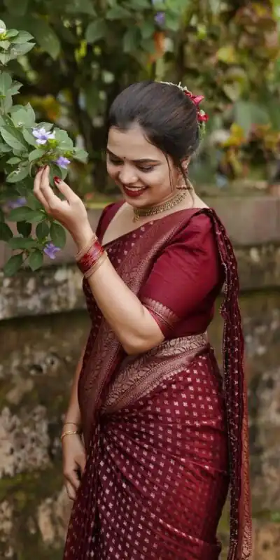 KPR 264 Maroon Soft Lichi Silk Saree with Lace Work & Lace Border. Introductory Price ₹1349. Delivery 4-6 Working Days. Shop now. | Designer Sarees, Modern Digital sarees, Sarees, Bollywood Sarees, Creative Sarees, Embroidered Sarees, Ethnic Saree, Party Wear Sarees