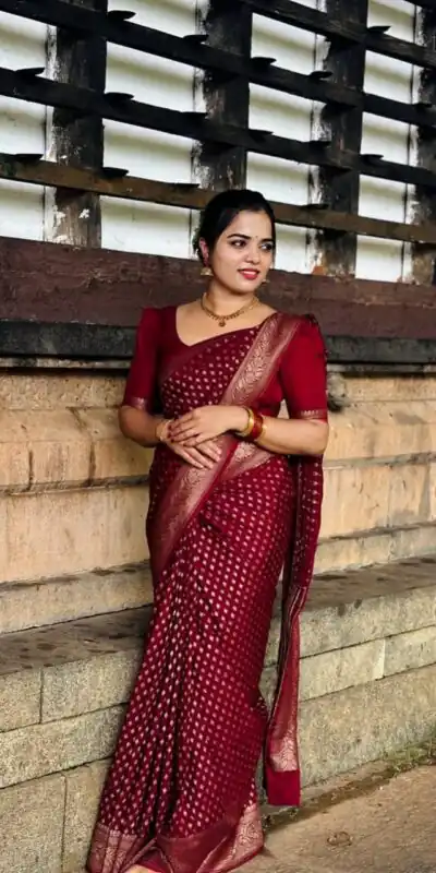 KPR 264 Maroon Soft Lichi Silk Saree with Lace Work & Lace Border. Introductory Price ₹1349. Delivery 4-6 Working Days. Shop now. | Designer Sarees, Modern Digital sarees, Sarees, Bollywood Sarees, Creative Sarees, Embroidered Sarees, Ethnic Saree, Party Wear Sarees